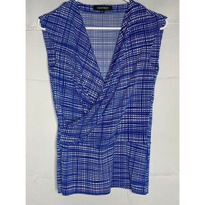 Ellen Tracy Blouse Womens XS Blue White Square Wrap Sleeveless‎ Stretch Casual